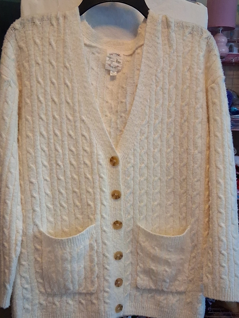 Hippie Rose Cream Cable-Knit Button-Front Cardigan